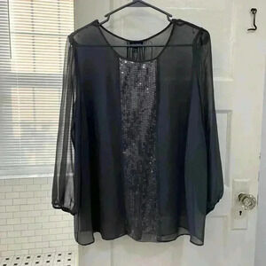 NWT Talbot‎ flowy grey sheer top with sequin center business casual size 14WP